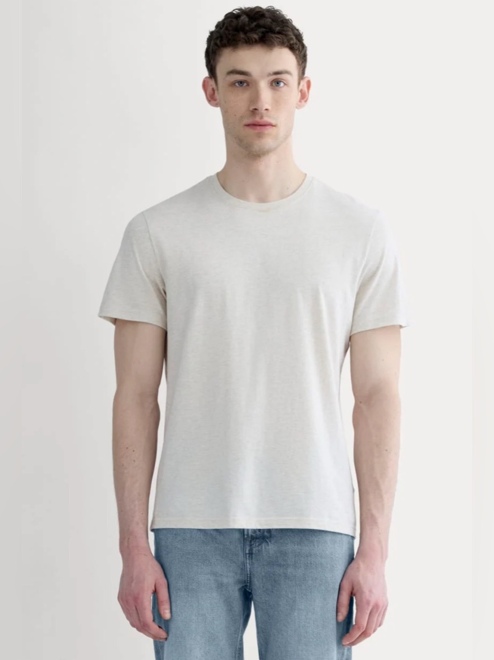 New Everlane THE ESSENTIAL ORGANIC CREW in HEATHERED OAT Size M